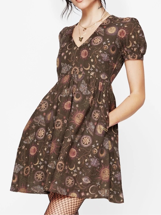 Disturbia Dresses & Skirts - Disturbia Brown Celestial Print Mini Dress